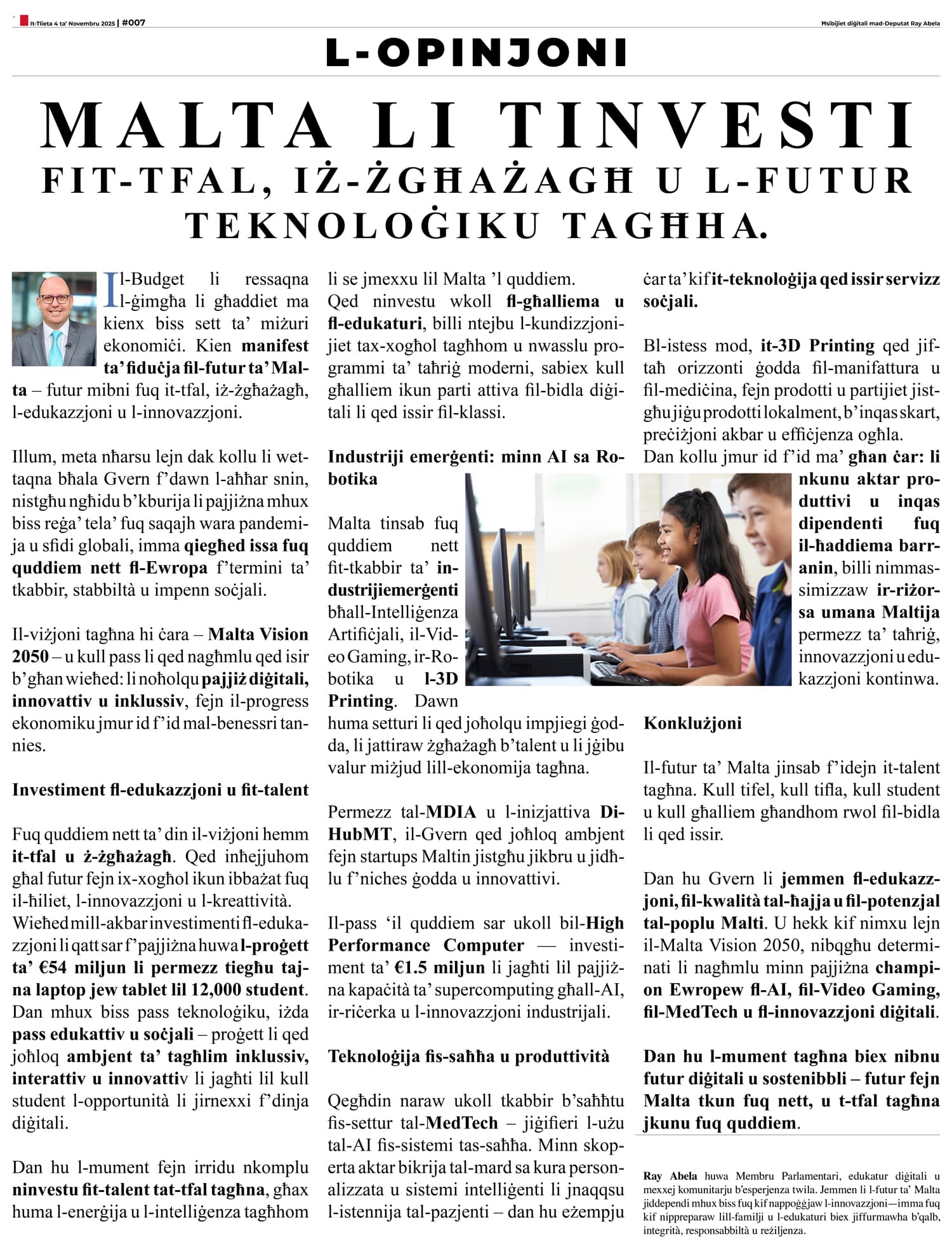 Ray Abela — article excerpt, L-Opinjoni, November 4, 2025